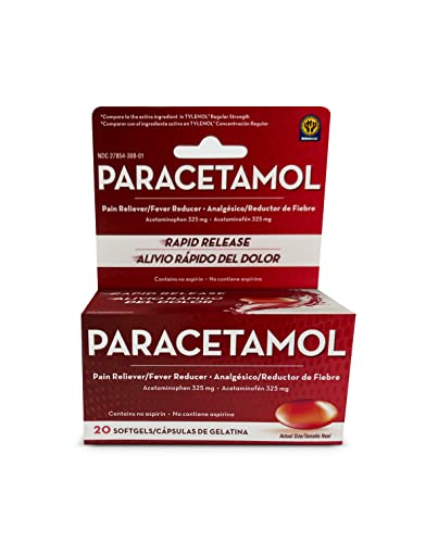 Belmora Paracetamol Acetaminophen 325mg 20 Softgels for Pain Relief Liquid Filled Capsules for Rapid Release Fever Reducer for Adults Extra Strength