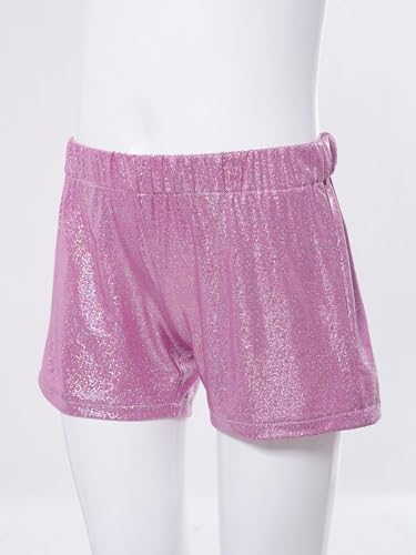 Girls Kids Dance Athletic Shorts Sparkle Metallic Glitter Tumbling Bottoms for Workout Fitness Gymnastics4