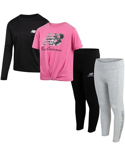 New Balance Girls Legging Set - 4 Piece Short Sleeve T-Shirt and Leggings Set (7-16)