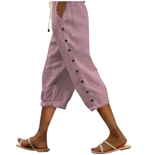 Pantalon Capri rayé léger homme été respirant avec poches et cordon de serrage