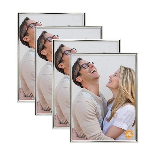 DECANIT 4x6 Picture Frame Metal,Thin Profile Photo Frame 4 by 6 Inch, Display for Wall Mounting or Tabletop Pack of 4,Silver Metal 4*6 4PACK Silver