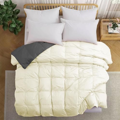 Image of Fluffy 600 GSM Winter Comforter Single Bed 60 inchX90 inch - 600 GSM Heavy Winter Quilt Microfiber Rajai /Duvet /Blanket Super Soft Single Size - Ivory /Dark Gray Color
