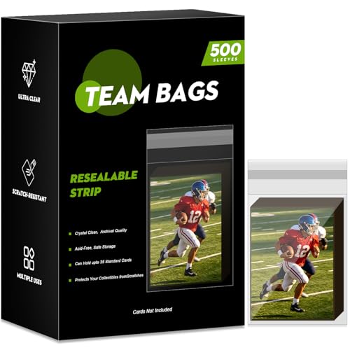500ct Resealable Team Set Bags for Trading Cards TCG Baseball & Sports Card Team Bags Sleeves Fits Magnetic Holders & Semi Rigid Card Holders High Clarity Card Protective Sleeves