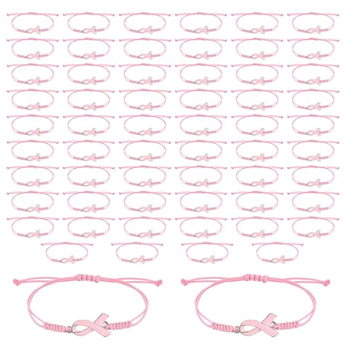 Bracelets tressés ruban rose réglables pour soutien cancer du sein