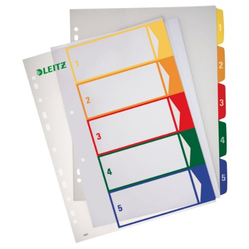 Leitz PC-beschriftbares Register, A4, PP, extrabreit, mehrfarbig (Zahlen 1-5 / 10er Pack)