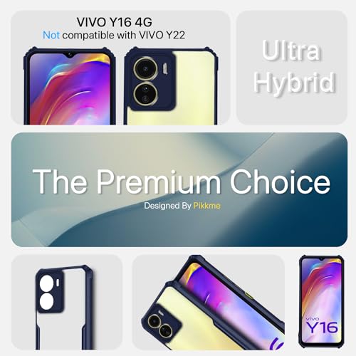 Image of Pikkme Vivo Y16 Back Cover | Crystal Clear Transparent Back | Ultra Hybrid | Full Camera Protection | Raised Edge | Bumper Back Case (Blue)