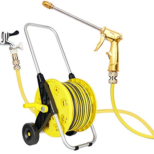 Garden Hose Reel Cart, 20-60M Hose Storage Rack/High Pressure Nozzle/Hose for Garden Watering/Car Washing/Outdoor Cleaning
