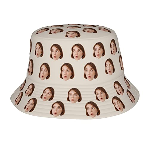 Personalisierte Fischerhut mit Eigenem Foto Name, Faltbarer Sonnenhut für Damen Herren Outdoor Reisen Strand Cover
