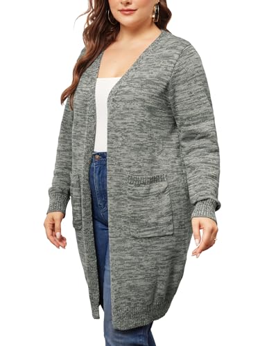 Image of Agnes Orinda Plus Size Sweater Cardigan for Women Contrast Color Open Front Long Sleeve with Pockets Cardigans Sweater Coat