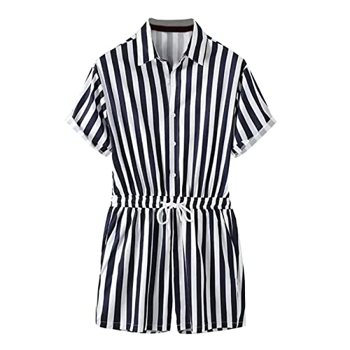 Mens Jean Jumpsuits Casual Fashion Comfy Short Sleeve Slim Zipper Rompers Bodysuit with Pockets Men Jumpsuit (Blue, M)