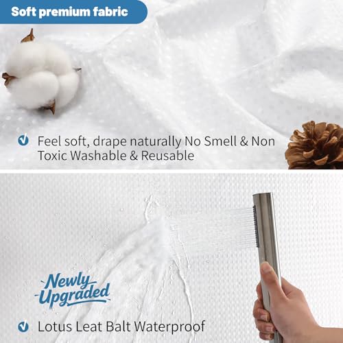 THAIGEE 2-in-1 Waterproof Fabric Shower Curtain - No Separate Liner Needed, Hotel-Style Waffle Weave, Effortless Cleaning & Washable Bathroom Shower Curtain Set,72Wx72H,White by THAIGEE - Image 4