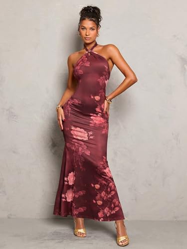 Image of SKAYS Women's Summer Dress Halter Bodycon Maxi Dress Backless Casual Party Dresses