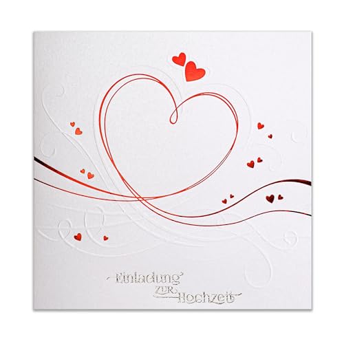 Art Nuvo HOCHZEITSEINLADUNGEN - SATZ 20 St, 135x135mm MIT BEDRUCKBAREN EINLAGEN UND UMSCHLÄGEN FÜR HOCHZEIT – ROTE FOLIE, GEPRESSTES MUSTER AUF METALLICPAPIER, ZAP_DE_07