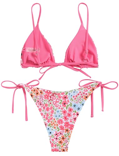 Image of ZAFUL Women's Triangle Bikini Floral String Bikini Set Two Piece Swimsuit Bathing Suits