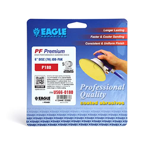Eagle U566-0180 - 6 inch SUPER-TACK High Performance PF Premium Discs - 7 Holes - Grit P180 - (Job-Pak) - 5 Discs/Pack - 1 Pack