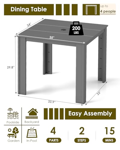 Image of GREENVINES HDPE Outdoor Dining Table w /Umbrella Hole for 4, Gray