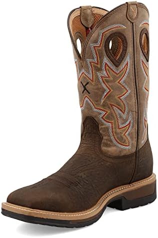 Twisted X Men's 12-Inch Lite Western Work Boot - Casual Full-Grain Leather Work Boots Molded Footbed for Extra Comfort - Moisture-Wicking Hard Construction Western Boots, Taupe & Bomber, 11 2E