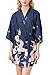 Produktbild YAOMEI Damen Morgenmantel Kimono, Seidig Satin Nachtwäsche Bademantel Robe mit Kran und Blume Kimono Negligee Seidenrobe locker Schlafanzug, Kurz Stil (2XL, Blau)