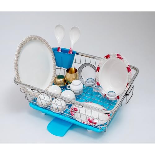 Image of flymore 360 Degree Stainless Steel Utensil Basket, Drainer Dish Drainer Basket with Tray for Kitchen Vessel Drainer Rack, Dish Drying Rack with Tray and Cutlery Holder