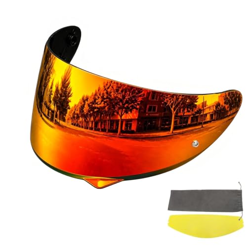 Image of PSLER Shatterproof Motorcycle Helmet Visor for HJ-34P C10,(Film&Gold Red)