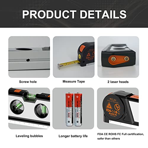 Image of Laser Level Line Tool with Tape Ruler, 3 Mode Laser Line, leveling bubble