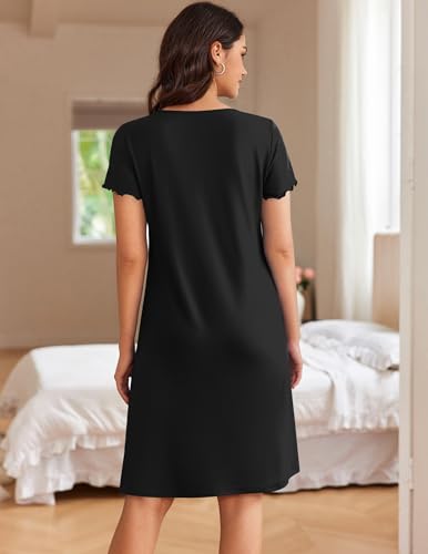 Ekouaer Womens Nightshirt Button Down Sleep Shirts Short Sleeve Nightgown V-Neck Sleepdress Soft Sleepwear3