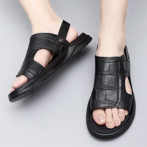 Men's Leather Sandals Dual-Purpose Shoes Beach Summmer Flats Man Slides Leisure Walk Men Slippers(42)3