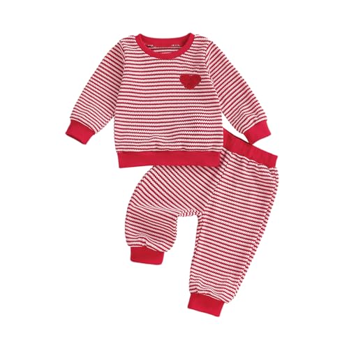 Image of VISGOGO Baby Boy Clothes Toddler Fall Winter Outfit Sweater Toddler Boy Striped Clothes 6 12 18 Months 2 3T 4T Pant Set