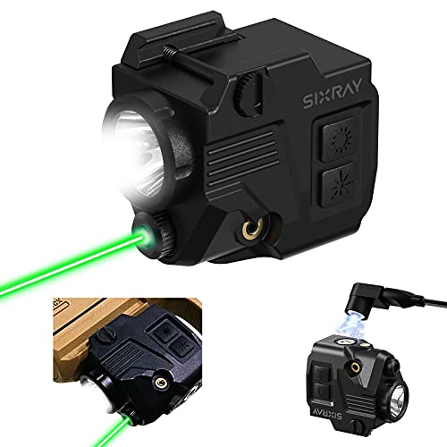 SIXRAY Pistol Light Laser Sight Gun Light 420 Lumens LED Picatinny Weaver Rail with Magnetic Charging Quick Release Strobe Function Laser Light Combo for Airsoft Handguns Pistol Rifle