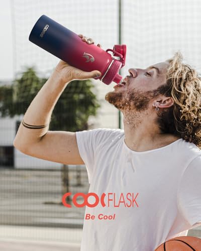 Image of Coolflask 24 oz Insulated Water Bottle with Straw & 3 Leakproof Lids