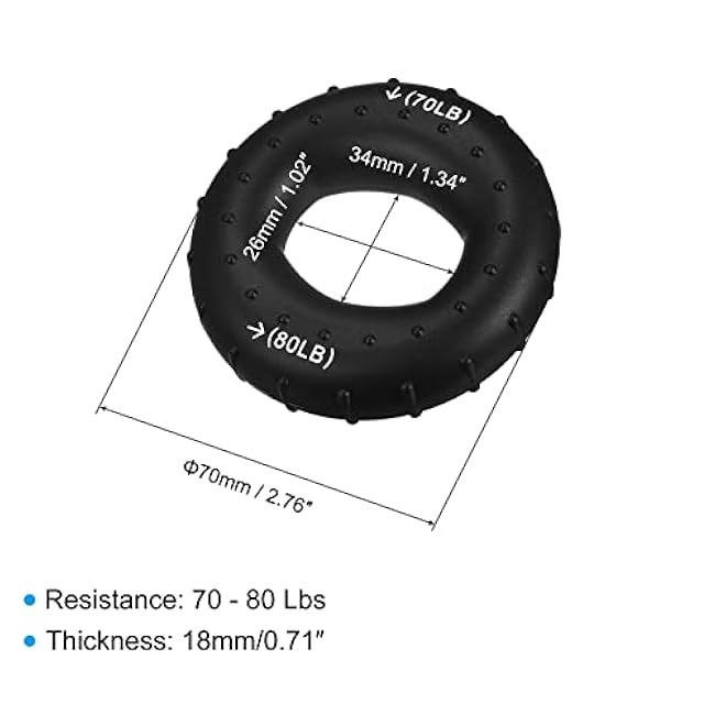 uxcell Hand Grip Strengthener, 2.76 70-80 Lbs Silicone Rings Fingers Forearms Exercises Grip Trainer for Rock Climbing Athletes Workout, Black