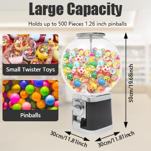 KAHYKLQI Vending Machine Twister Ball Dispenser,Coin Operated Capsule Toys Vending Machine,Candy Gumball Dispenser with Lock Key for Game Halls,Retail Stores,Amusement Parks,Black