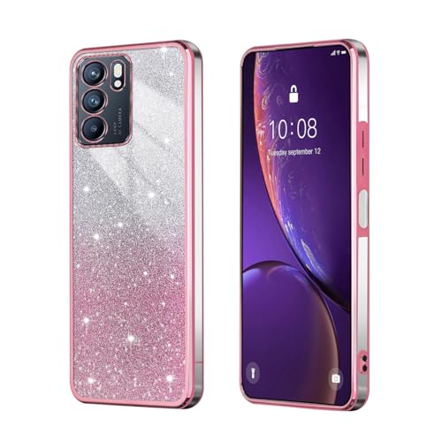 BEEJTUNY Funda para OPPO Reno 6 5G / Reno6 5G, Carcasa Protectora Transparente con Brillo Degradado, Funda Móvi Suave y Hermosa, Elegante Carcasa Anticaída. Rosa