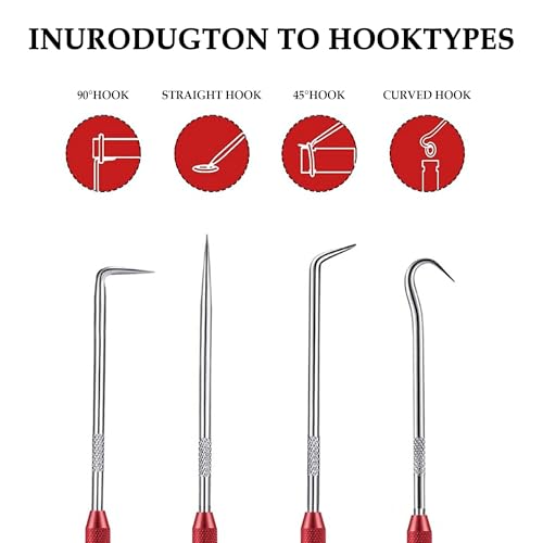 Image of Salior 4PCS CarbonSteel Hook Tool and Pick Set,Double End Pick and Hook Set Auxiliary Dismantling Fittings,Universal O Ring Pick Set and Hook Tool Car Accessories Fit for Most Cars (Red)
