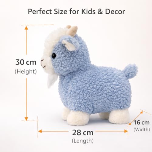 Image of Sheep Soft Toy for Kids | Cute Plush Stuffed Animal for Baby Boys & Girls | Ultra Soft Hugging Toy | Birthday Gift for Kids | Home Decor Plush Toy | Blue & Cream | 30 cm