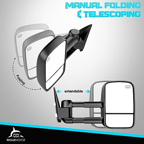 Image of Heated Tow Mirrors Compatible with 1999-2002 Chevy Silverado & GMC Sierra 1500 2500 3500 HD, Tahoe Suburban Avalanche Yukon Denali, Folding Extended Trailer Towing Side Mirrors
