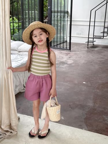 Image of BINIDUCKLING Toddler Tank Top Girls Summer Cute Striped Sleeveless Top 24 Months-8 Years