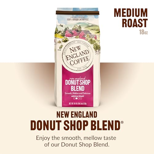 Image of New England Coffee Donut Shop Blend Medium Roast Ground Coffee, 18oz Bag (Pack of 1)