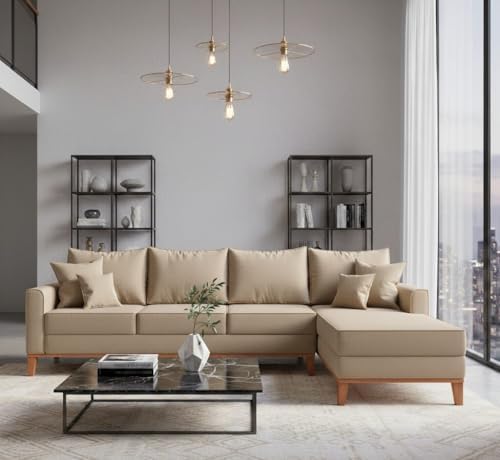 Sofá Beny com Chaise Direita, 2,60x1,40m, 4 Lugares, Linho, Base ...