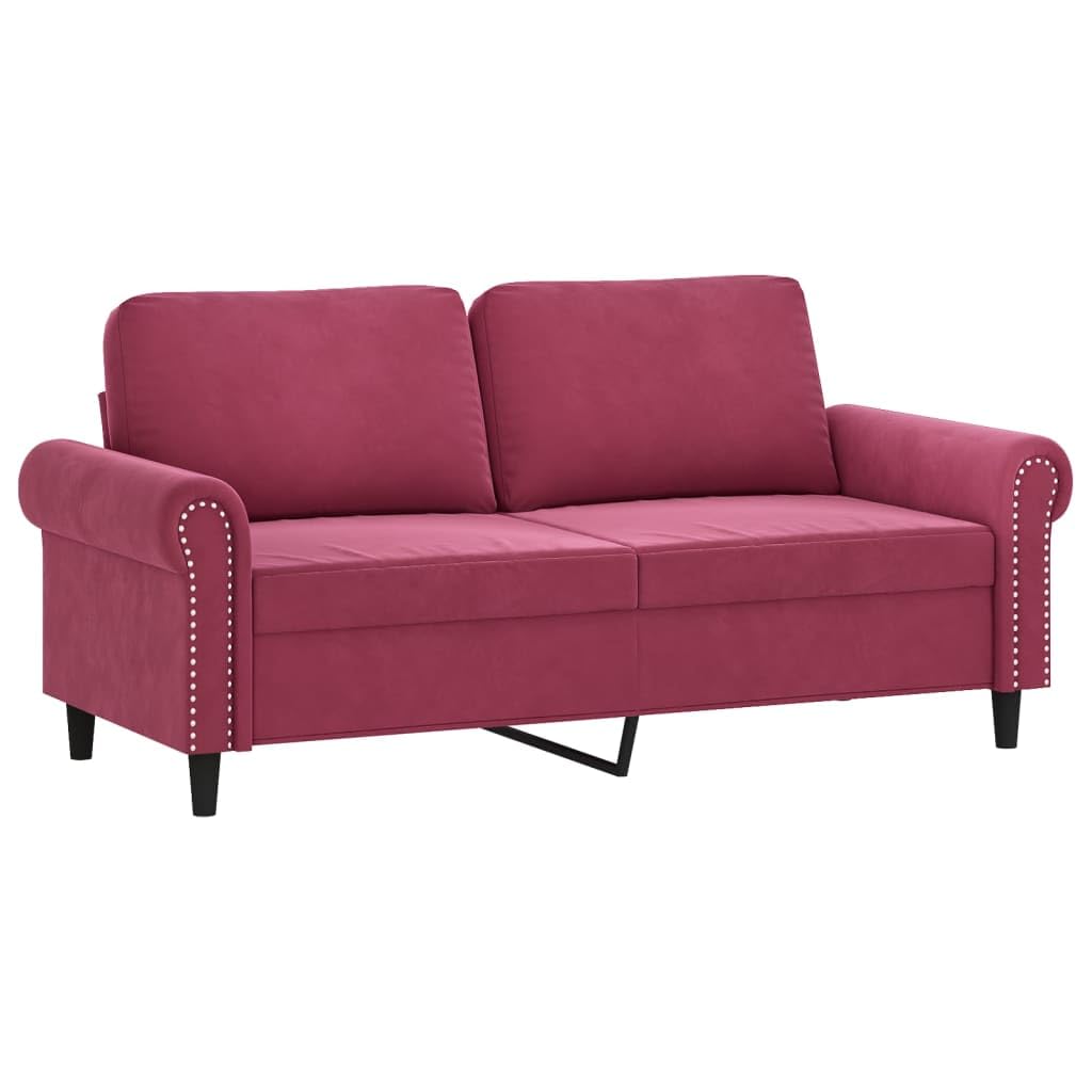 Ensemble de canapé 3 pièces en velours rouge vin avec canapé 2 places, repose-pieds et coussin, structure robuste, peu encombrant, pour salon, chambre d'amis, chambre d'adolescent