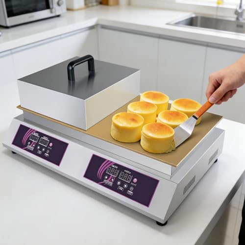Máquina eléctrica para hacer soufflés y dorayakis de acero inoxidable con placas dobles de cobre puro, 60-240 °C, de grado comercial, para hacer soufflés, panqueques y muffins(Double Board)