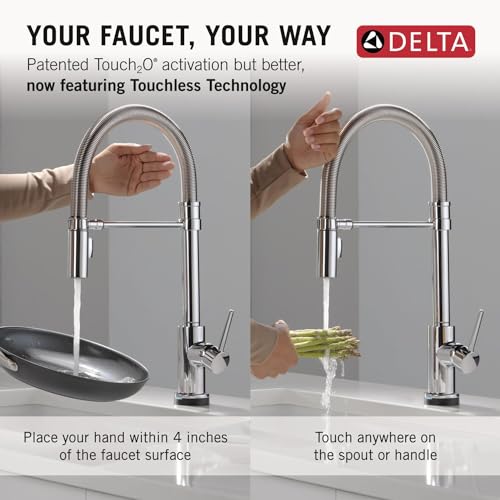 Image of Delta Faucet Trinsic Touch Kitchen Faucet with Touchless Technology, Chrome Pro Commercial Style Kitchen Faucet, Kitchen Faucets with Pull Down Sprayer, Chrome 9659TL-DST