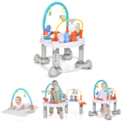 Image of INFANS Baby Bouncer Activity Center, 5 in 1 Toddler Bouncing Activity Saucer Playtime Mat Activity Table with 360°Rotating Seat, 3 Adjustable Height, Foldable Exersaucer Learning Walker (Light Grey)