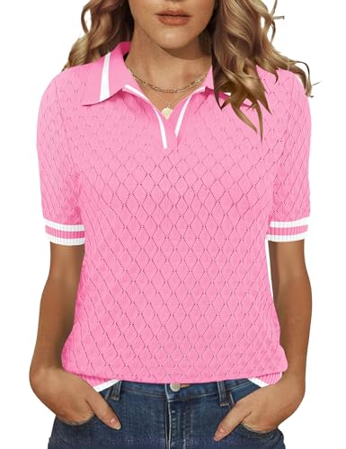 Image of Rapbin Womens Short Sleeve Knit Polo Shirts Summer Spring Sweater Tops