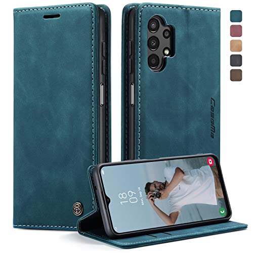 Cracedily for Samsung Galaxy A13 4G/5G Case, Flip Wallet Leather Case with Card Holder Magnetic Closure Shockproof Kickstand Protective Phone Cases Cover for Samsung Galaxy A04s,Blue-Green