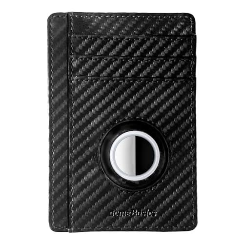 Minimalist Card Holder with Built-in AirTag Holder Slim RFID blocking Leather Wallet for Men and Women (Black)