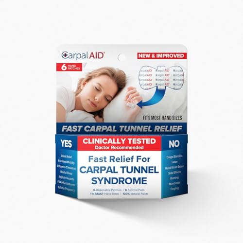 CarpalAid Version 2 Carpal Tunnel Pain Relief Patches - Professional Grade Adhesive Pain Patch Support Alternative to Carpal Tunnel Tape and Brace for Wrist Median Nerve Comfort - 6 Count