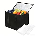 35L Large Insulated Cooler Bag with 2 Ice Box Compartment, Foldable Thermal Food Delivery Bag for Picnic, Camping, BBQ, Grocery Shopping – Leakproof Cool Box & Hot Cold Carrier