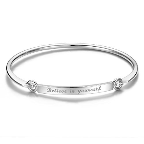Sweetiee SHEGRACE Engraved Quote Alloy Bracelet Carved Believe in Yourself Bangle Bracelet