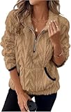Crsiphee Women's Sherpa Fleece Pullover Half Zip Plush Teddy Fleece Sweatshirt with Pockets Cozy Oversized Winter Outwear for Fall and Winter 2025 Khaki XL